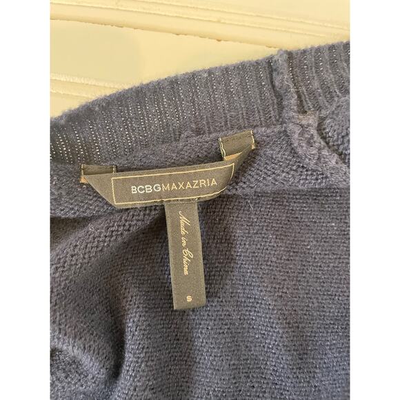 BCBGMAXAZRIA Merino Wool Blend Navy Blue Draped Asymmetrical Open Cardigan Sz S - Picture 6 of 6